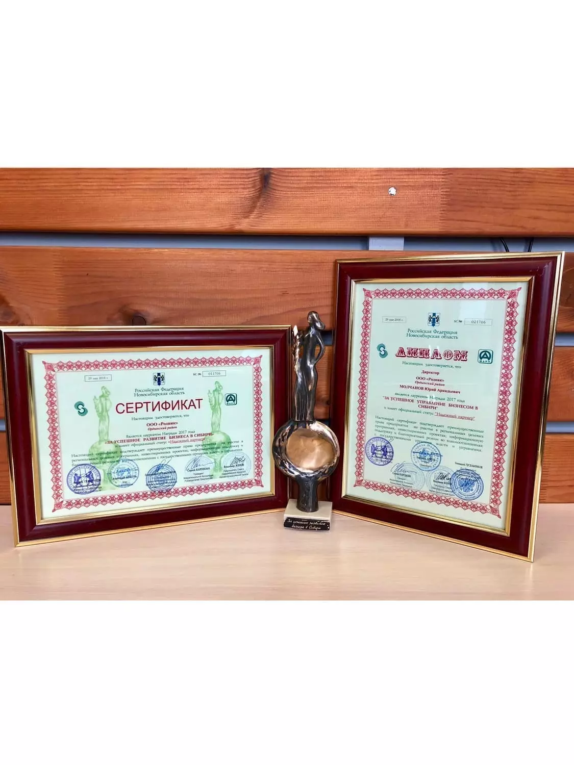 Статуэтка номинации «Надежный партнер» от администрации НСО